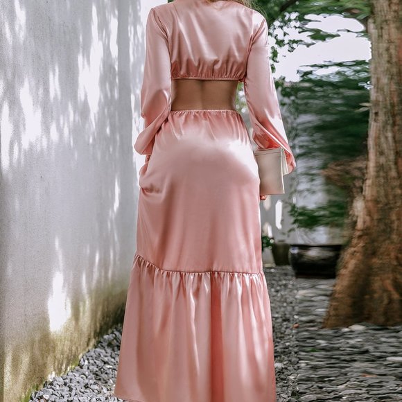 Contemporary modern Cut Out Lantern Sleeve Satin D - Picture 4 of 6